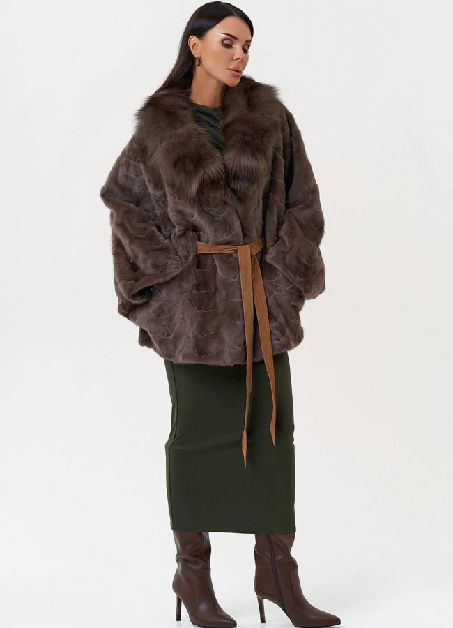 Норковая шуба с отделкой из лисы модель № 31301 универмаг малина