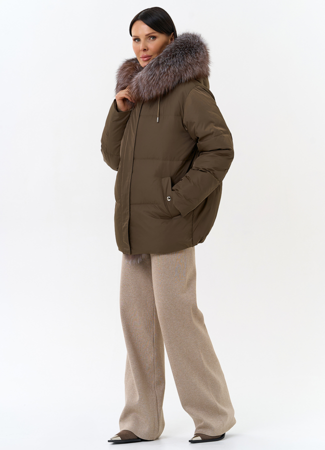Женский пуховик с отделкой из меха блюфрост модель № 29614 универмаг малина