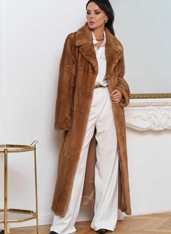 Женская длинная шуба из меха норки