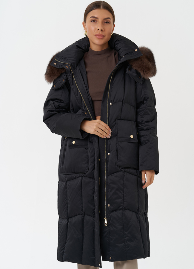 Пуховик с капюшоном из меха песца модель № 28848 универмаг малина