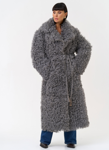 Женская двухсторонняя дубленка с английским воротником