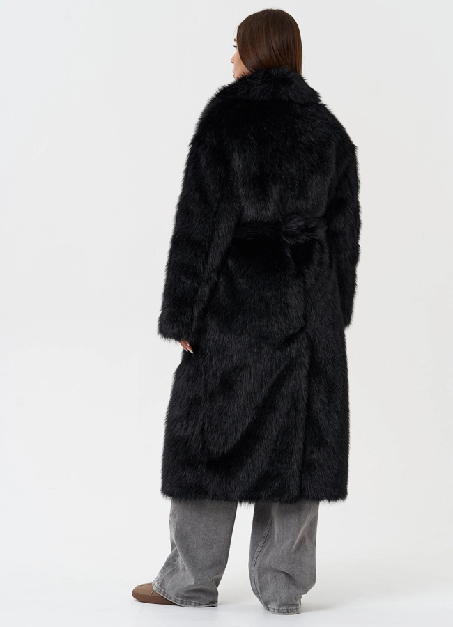 Длинное пальто из эко меха под песца модель № 28689 универмаг малина