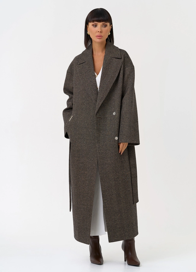 Женское длинное пальто с английским воротником модель № 31417 универмаг малина