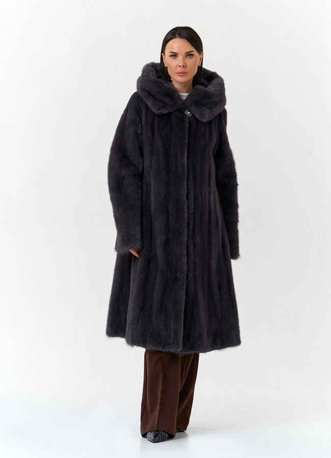 Шуба из меха норки с капюшоном модель № 32680 в кредит