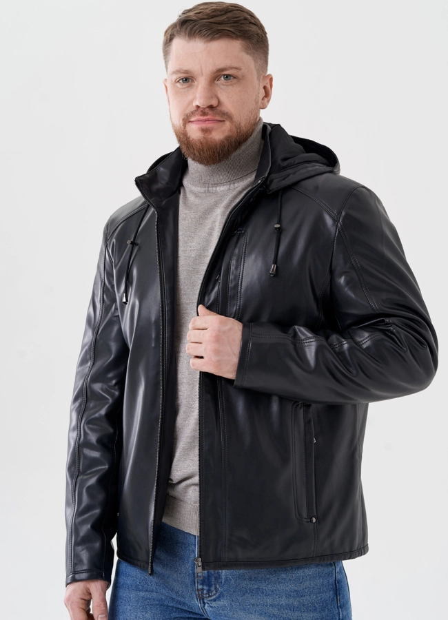 Мужская куртка из эко кожи с капюшоном  модель № 24463 универмаг малина