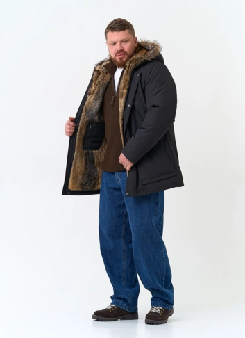 Полупальто с капюшоном из меха енота фото