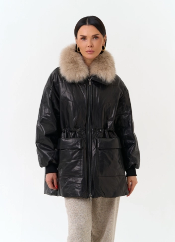 Утепленная кожаная куртка с песцом фото