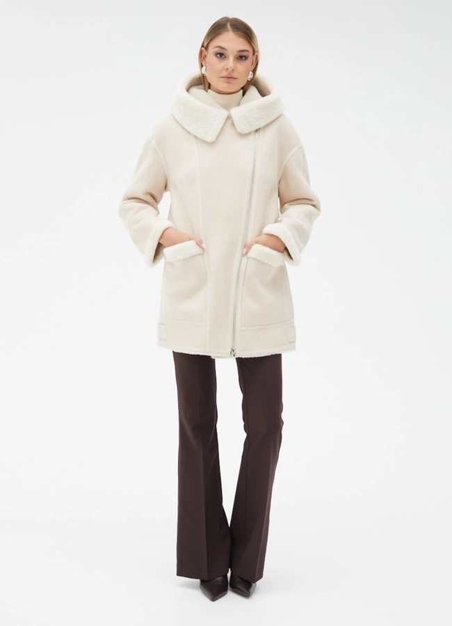 Женская удлиненная дубленка из эко кожи модель № 32023 в кредит