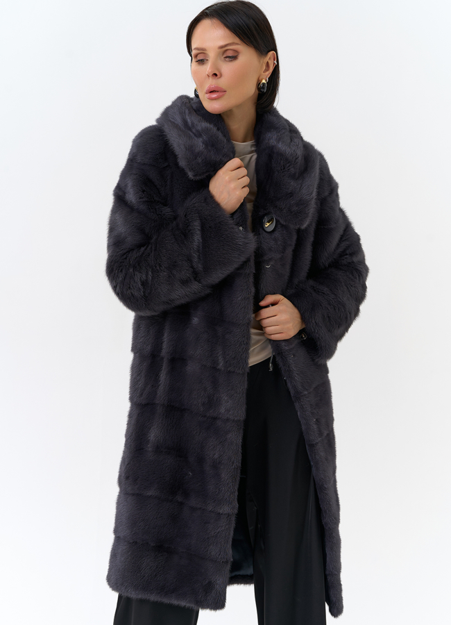 Норковая шуба в цвете графит с капюшоном  модель № 24954 универмаг малина