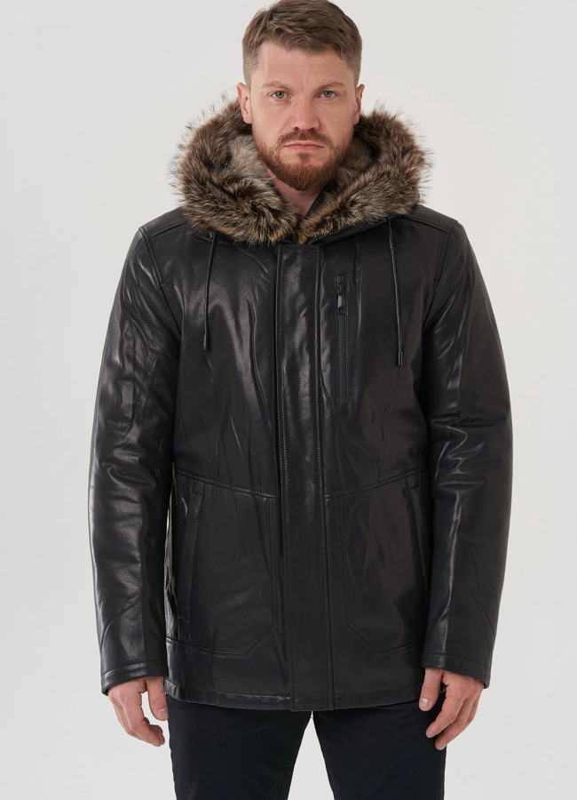 Мужская куртка с капюшоном на мехе из волка модель № 25614 универмаг малина