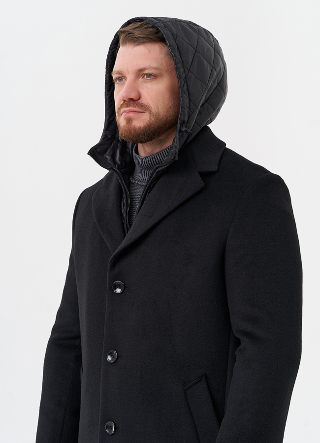 Мужское пальто черного цвета модель № 28676 универмаг малина