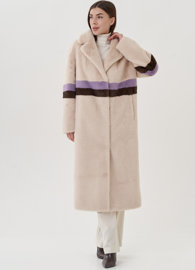 Женское пальто из эко меха  модель № 25737 меха малина