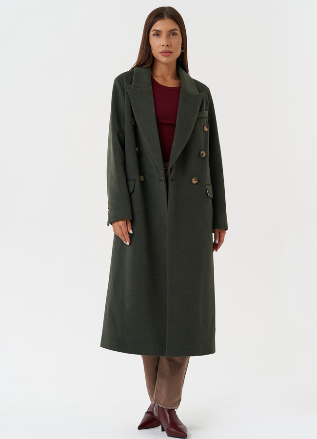 Длинное двубортное пальто с английским воротником модель № 28280 универмаг малина