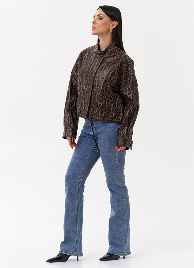 Леопардовая кожаная куртка модель № 4315 универмаг малина