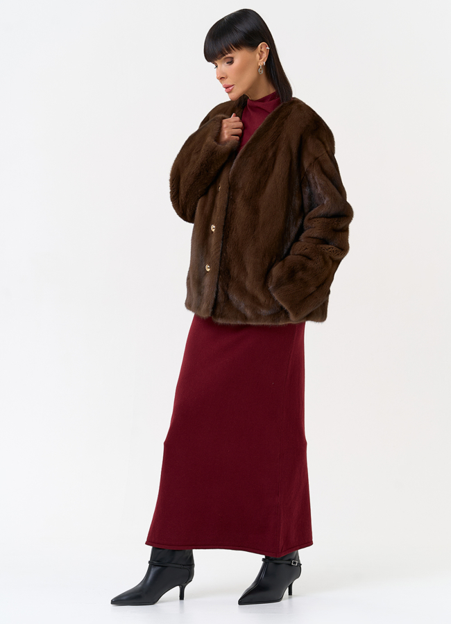 Укороченная шуба из меха норки с акцентными пуговицами модель № 31650 универмаг малина