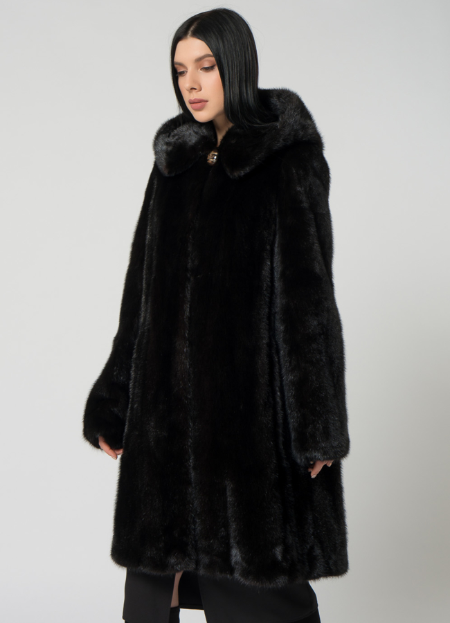 Норковая шуба с капюшоном модель № 25929 универмаг малина