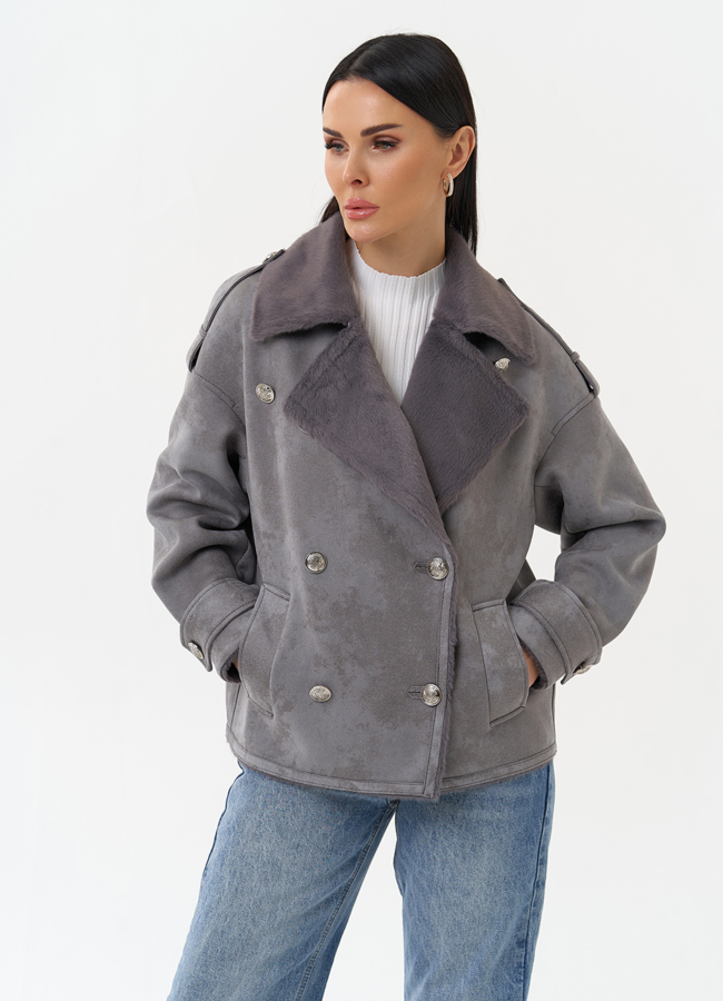 Дубленка из эко замши с акцентными пуговицами модель № 29987 универмаг малина