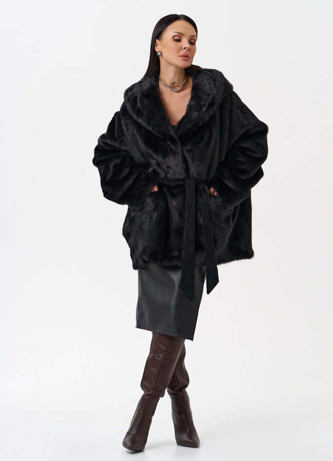 фото Женская норковая шуба с капюшоном  модель № 29104