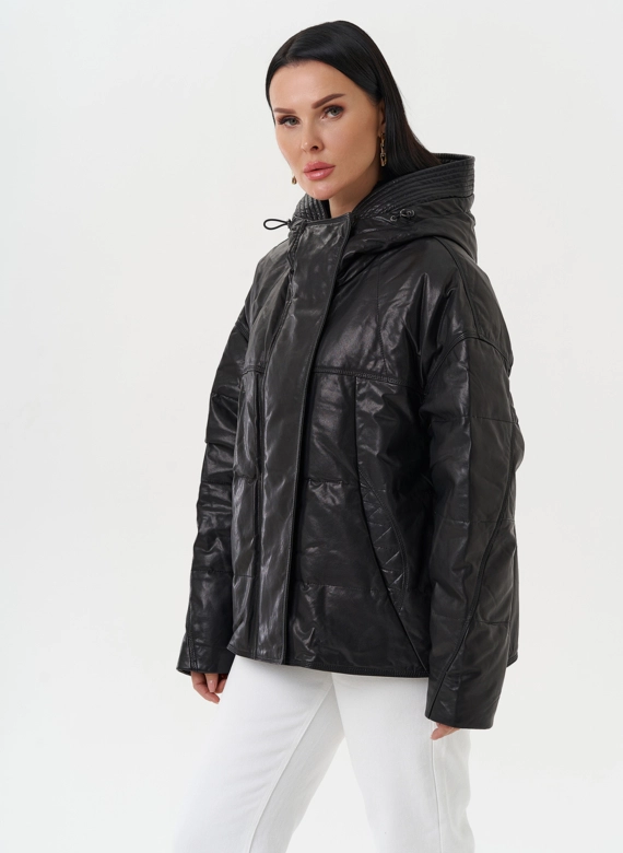 Утепленная куртка из натуральной кожи с капюшоном