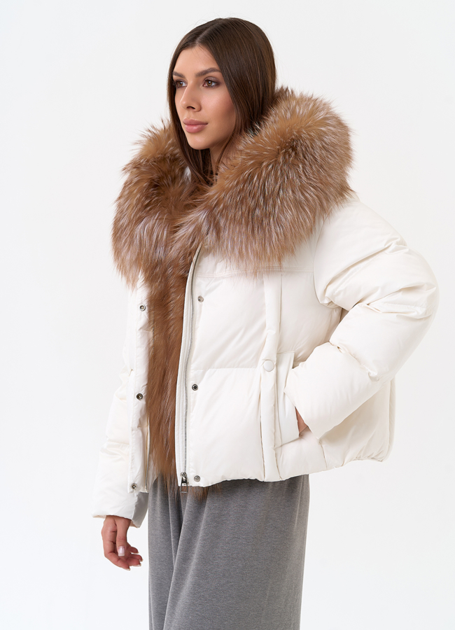 Женский пуховик с капюшоном из меха блюфрост модель № 31429 в рассрочку