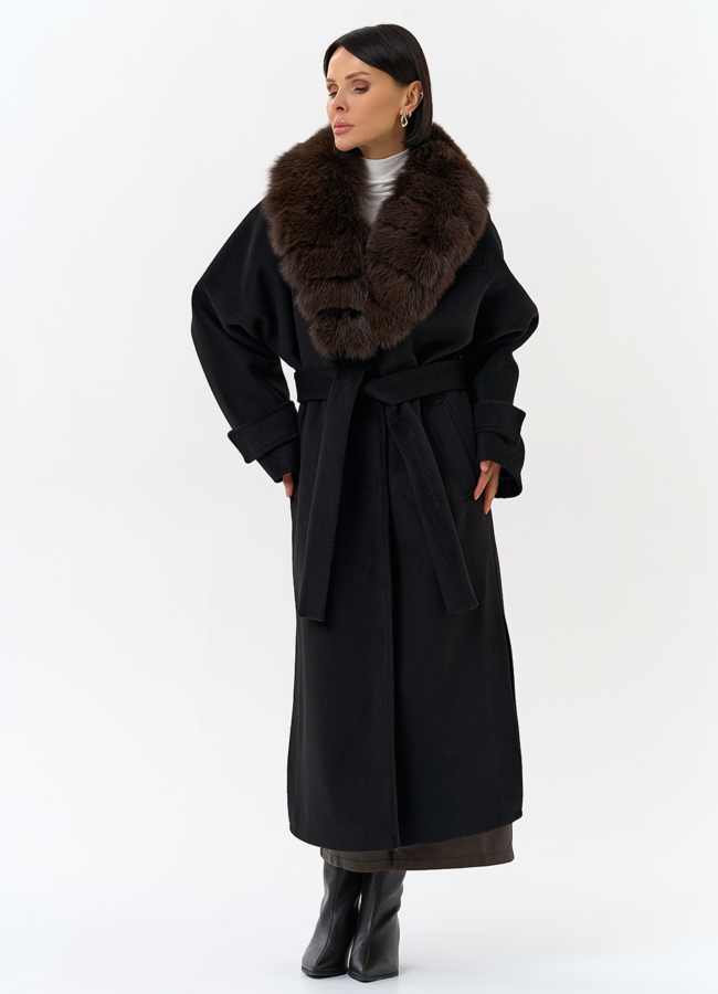Женское утепленное пальто с отделкой из меха песца модель № 32006 в кредит