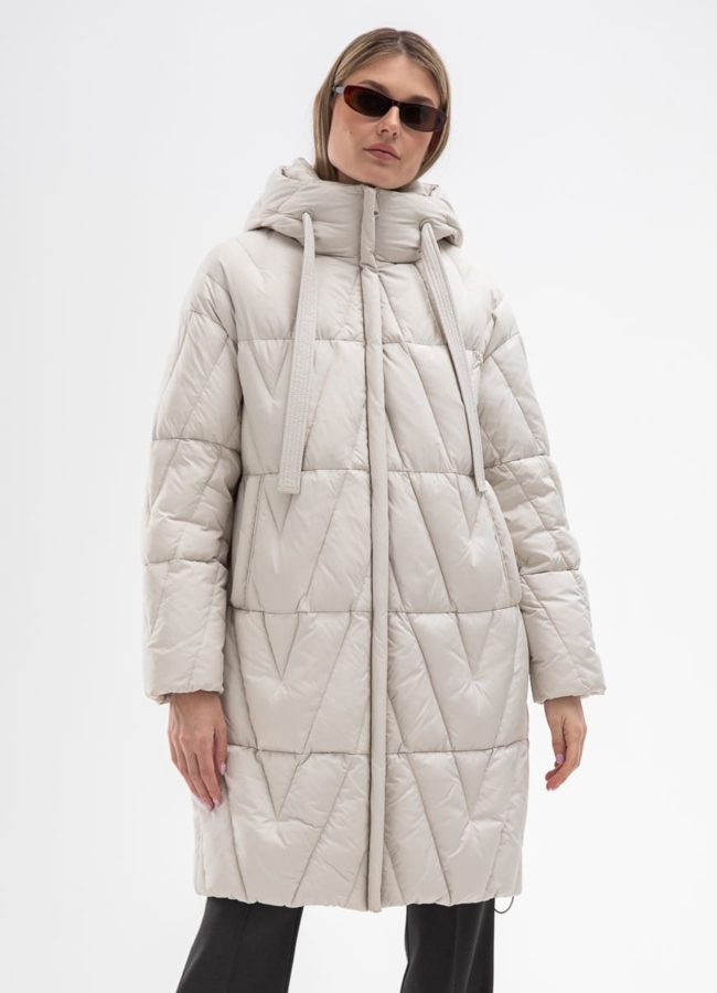 Женский светлый пуховик с капюшоном модель № 31136 в кредит