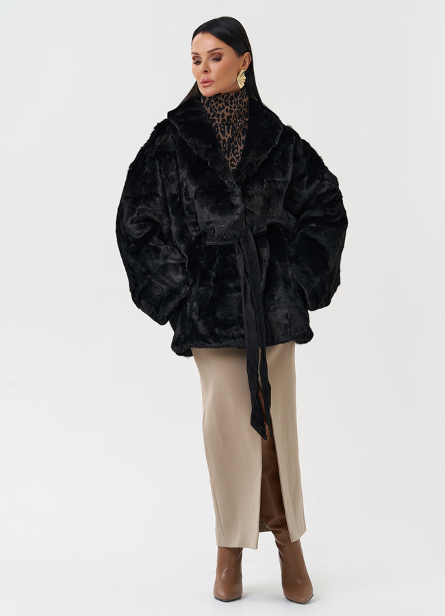 фото Шуба из меха норки с поясом модель № 28585