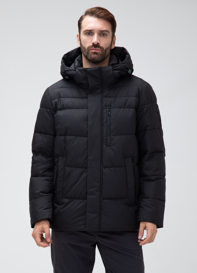 Мужской пуховик с капюшоном  модель № 28003 меха малина