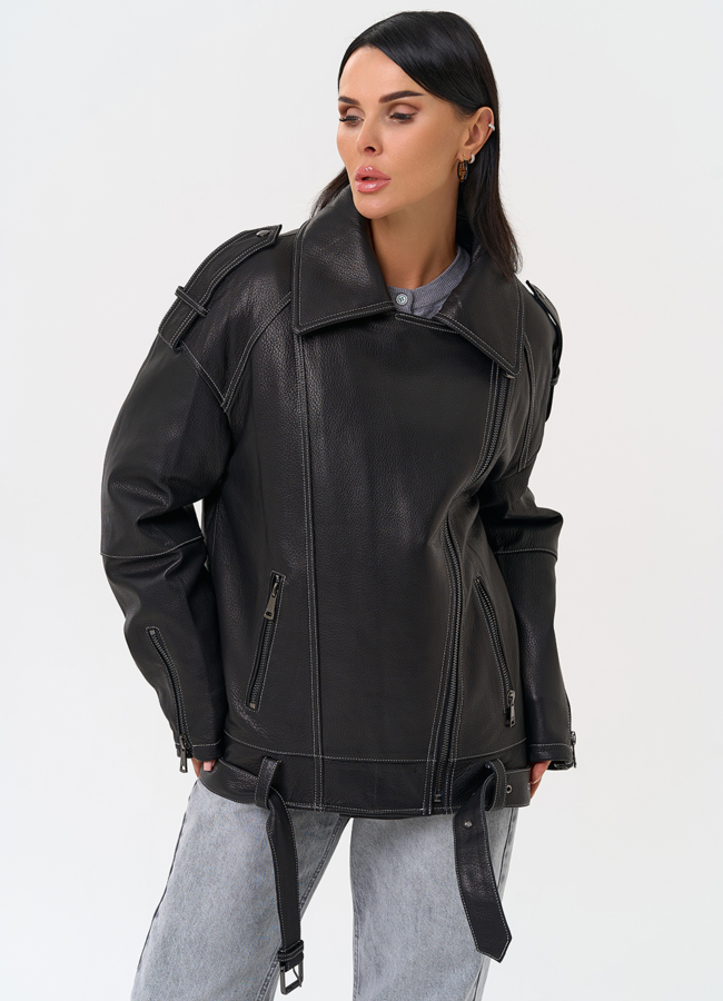 фото Куртка из натуральной кожи с капюшоном модель № 1729