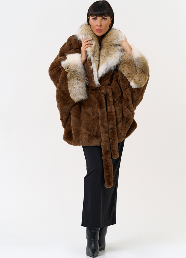 Шуба из кролика с отделкой из меха койота модель № 31680 в рассрочку