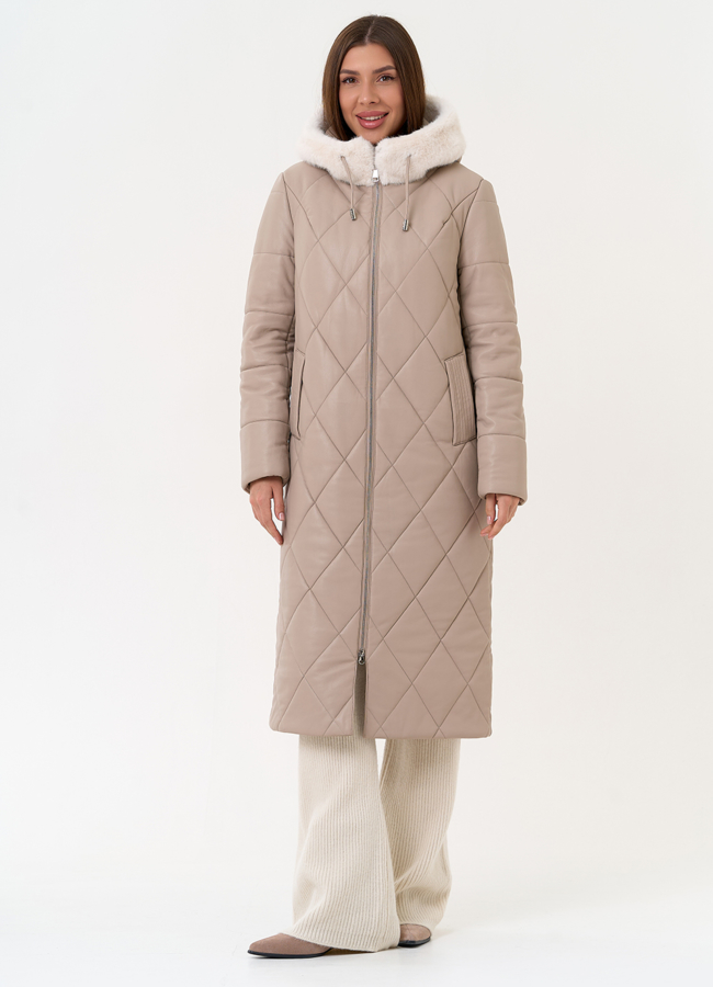 фото Женское пальто из эко кожи с капюшоном модель № 27731