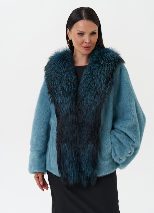 Короткая шуба из норки с мехом из чернобурки  модель № 25474 универмаг малина