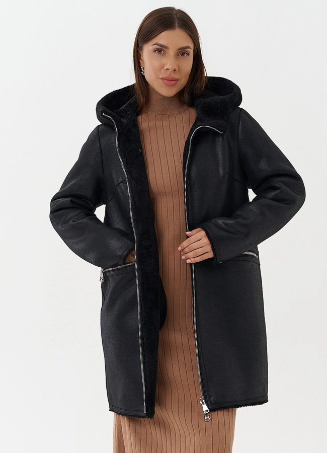 Двухсторонняя дубленка из эко кожи модель № 27765 универмаг малина
