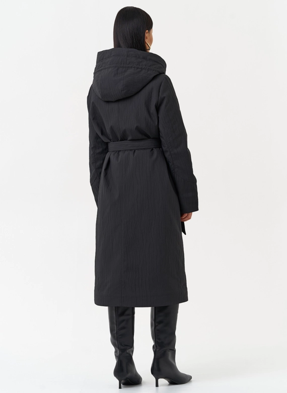 Пальто женское утепленное с эффектом жатой ткани фото