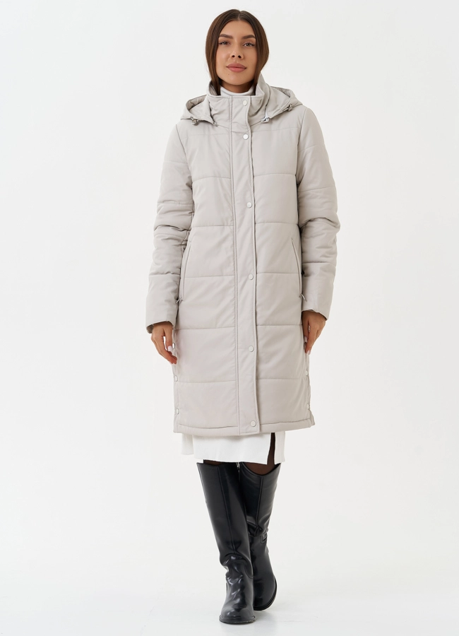 фото Светлый пуховик из эко кожи  модель № 27728