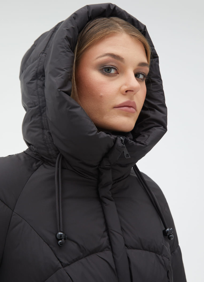 Женский пуховик с капюшоном и поясом модель № 31123 универмаг малина