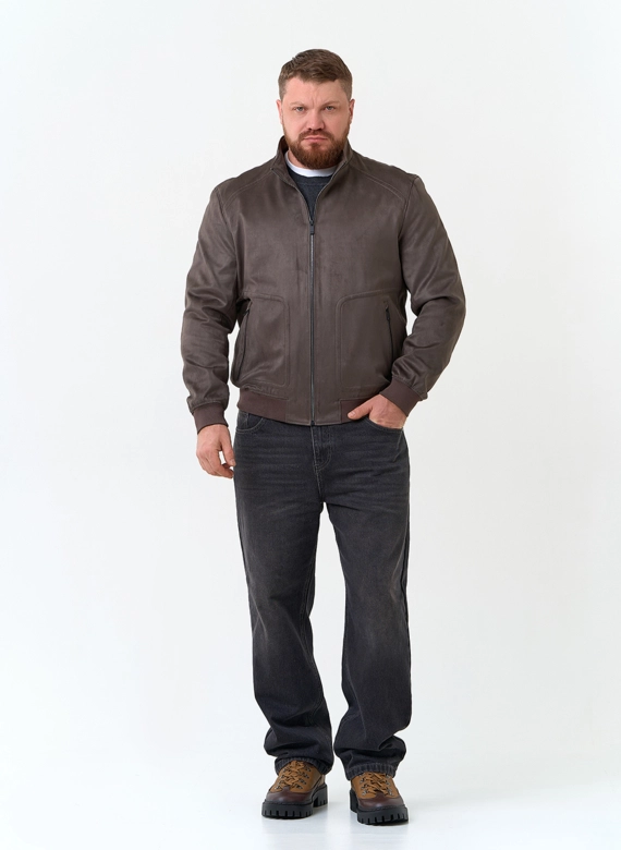 Мужская куртка бомбер из эко замши фото