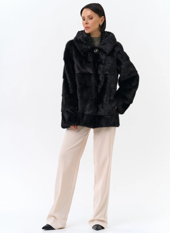 Укороченная норковая шуба черного цвета 2 в 1