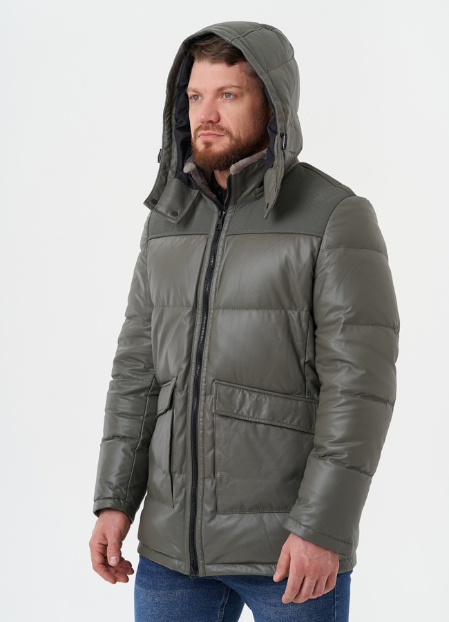 Кожаная куртка с капюшоном модель № 28576 универмаг малина