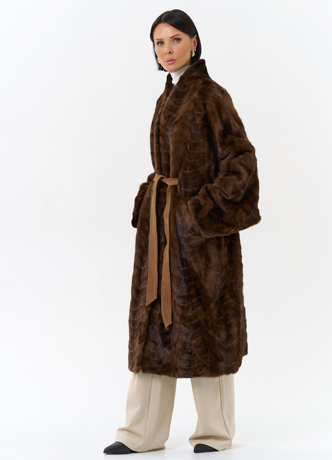 фото Шуба из меха норки с поясом модель № 31184