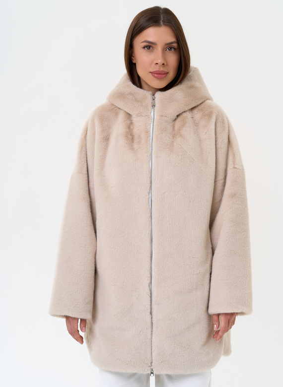 Женская шуба из экомеха с капюшоном
