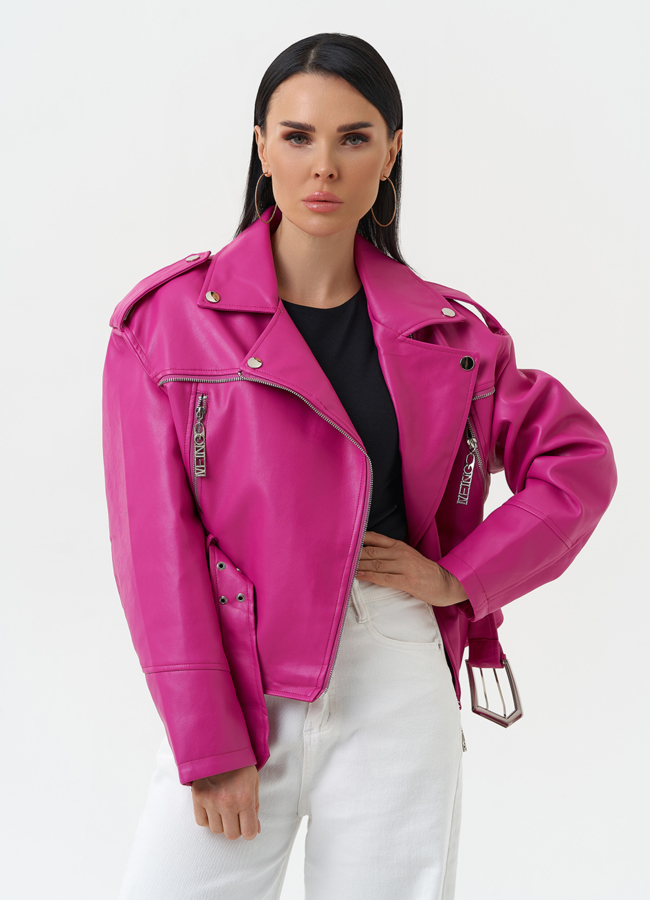 Куртка косуха из эко кожи розового цвета модель № 30304 универмаг малина