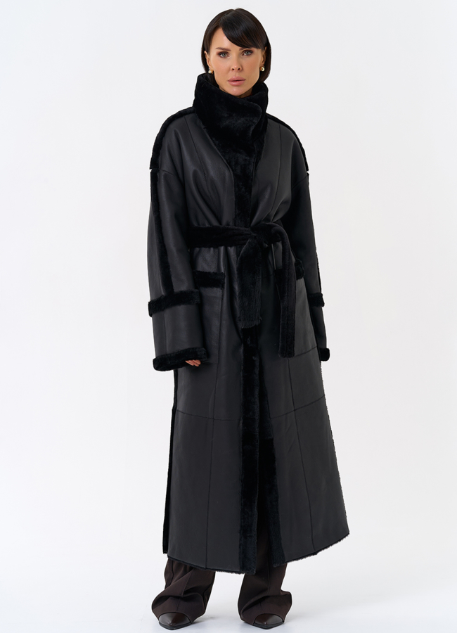 Женская двухсторонняя дубленка с воротником стойкой модель № 31914 универмаг малина