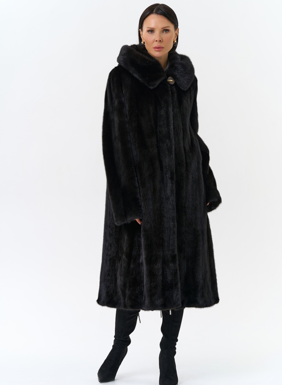 Шуба из норки в цвете махагон