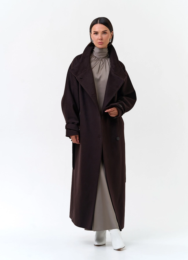 Женское длинное пальто с воротником стойкой модель № 33856 в рассрочку