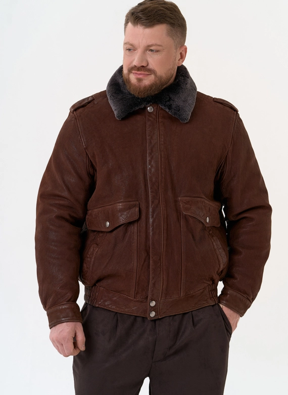 Куртка пилот из натуральной кожи с отделкой из овчины