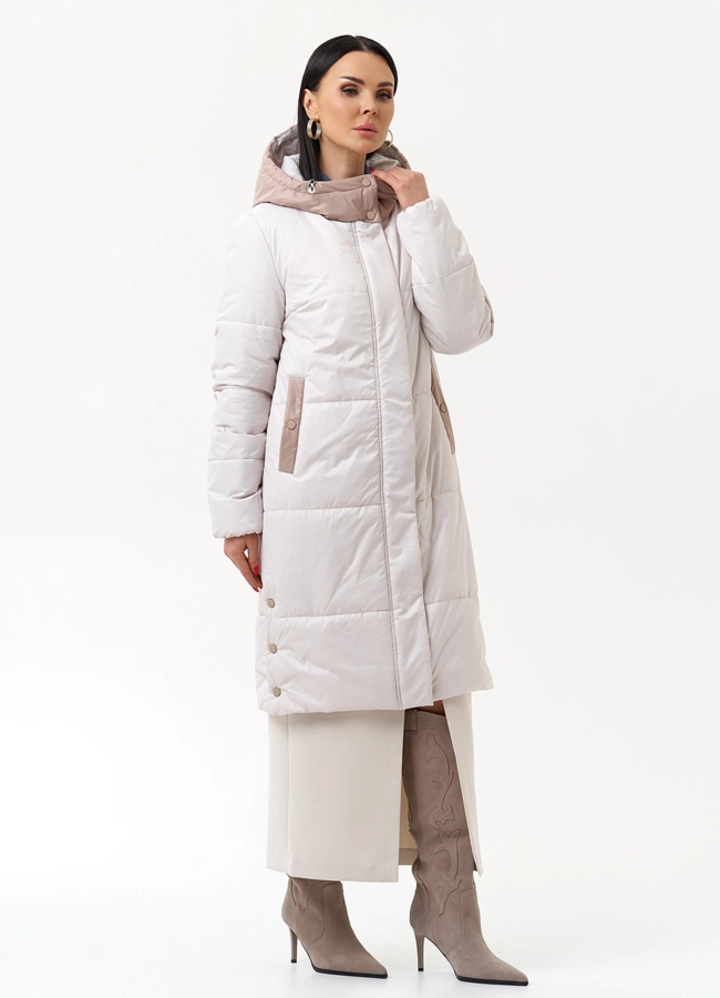 Женское утепленное полупальто с капюшоном модель № 30090 в кредит