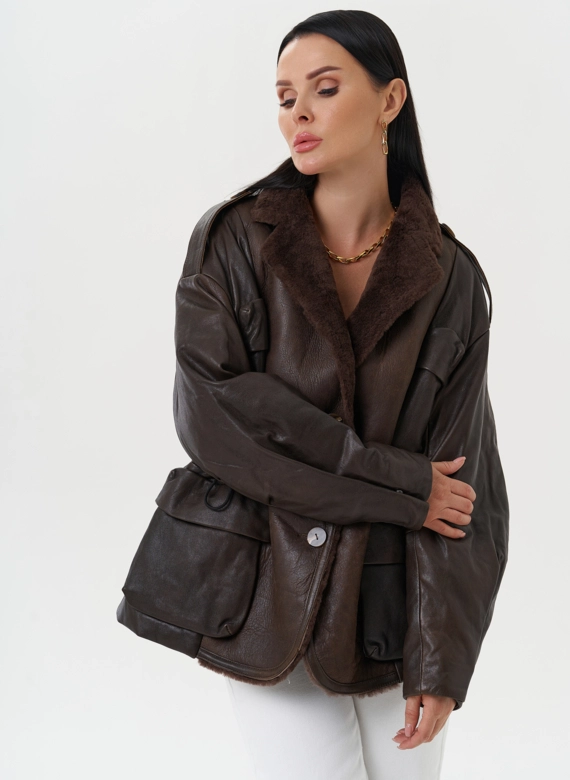Комбинированная куртка из натуральной кожи и овчины